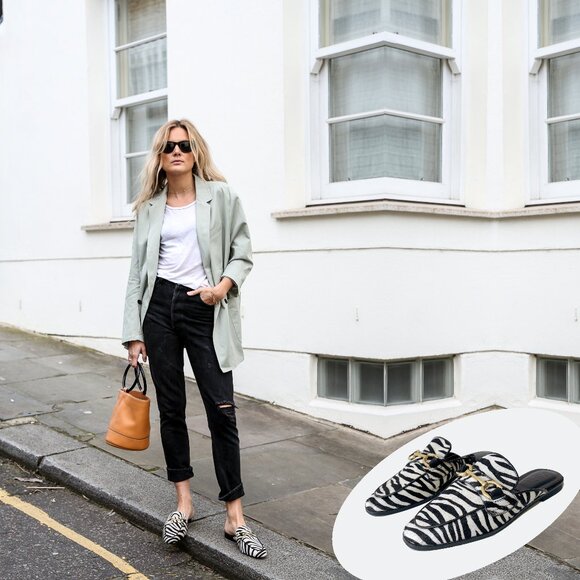 NEW ZARA Calf Hair Leather Zebra Print Mules Open Back Loafer - Picture 2 of 16